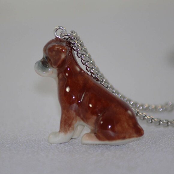 Boxer Pendant & Pearl Necklace, Animal Jewelry, Dog Necklace, Pearl Necklace - Picture 2 of 9